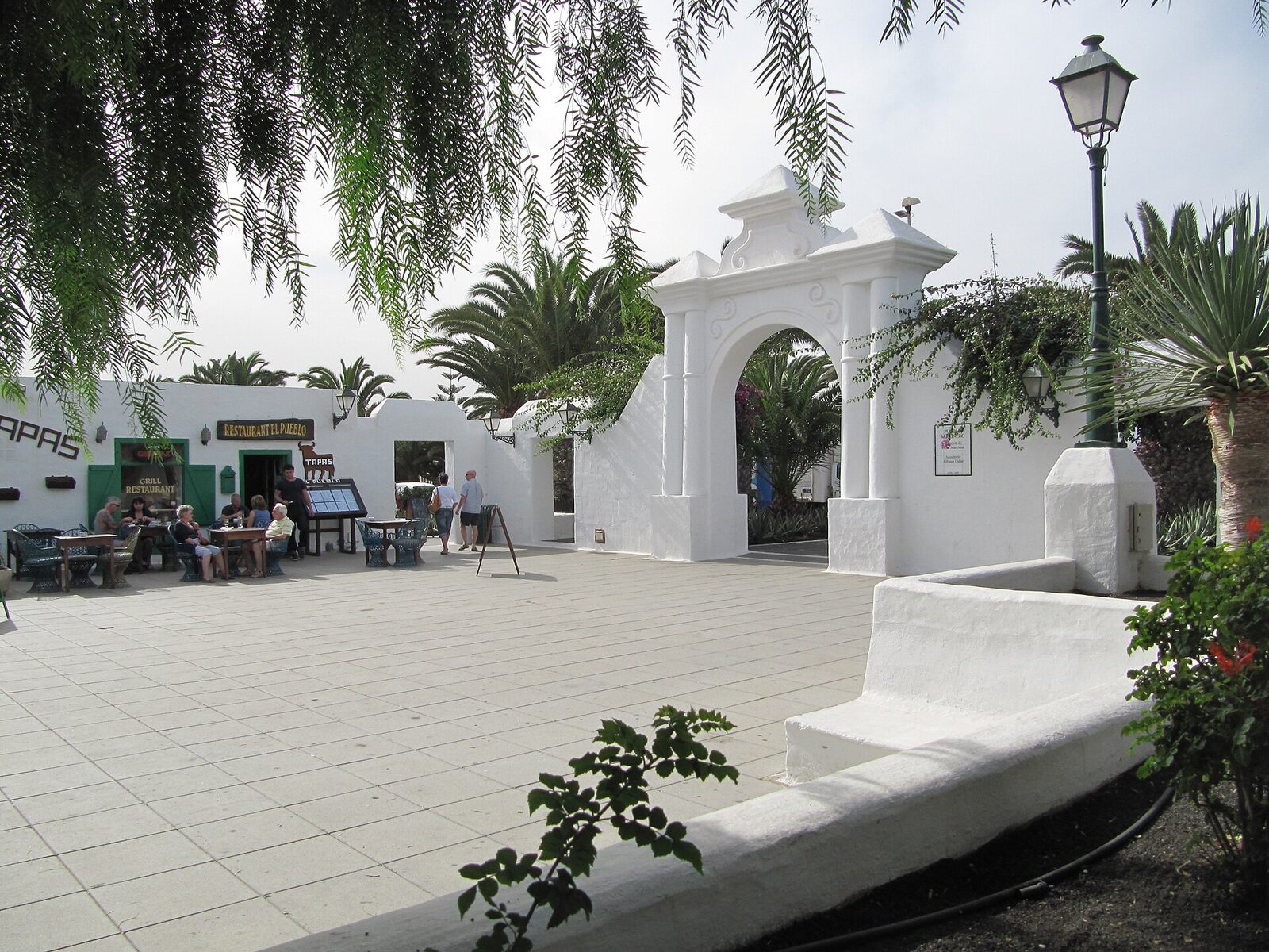 The white archway and square at Pueblo Marinero, Costa Teguise