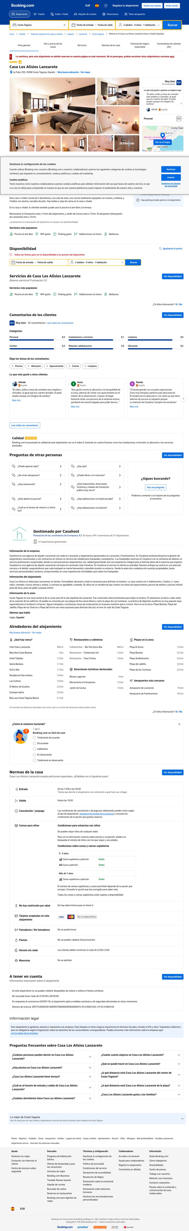 Screenshot of the original Casa Los Alisios Booking.com listing page showing 8.4/10 rating
